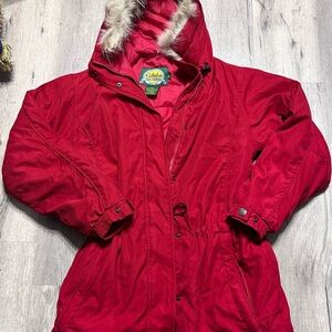 VTG Cabela's Women's Red Parka with Faux Fur Hood